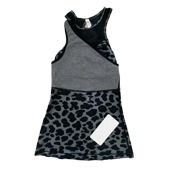 NWT Lululemon Meshed Up Tank Size 4 Black Gray Cheetah Print - Picture 2 of 12